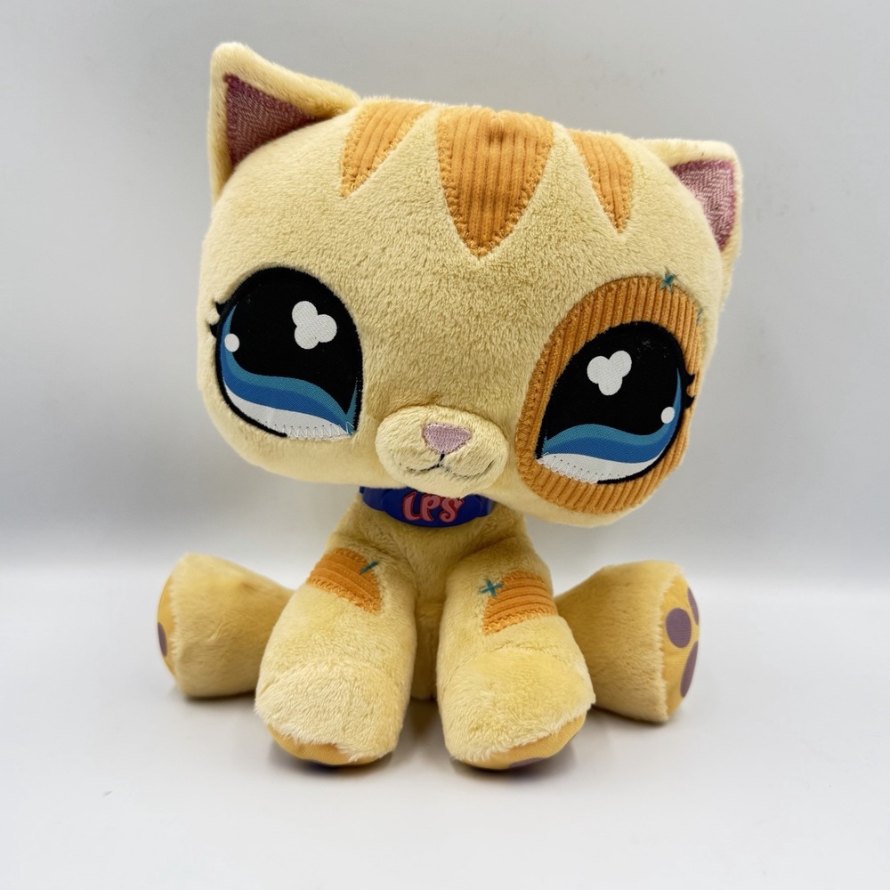 Plush LITTLEST PET SHOP Orange Yellow Tabby Kitty Cat 65059 VIP Lps Toys R Us